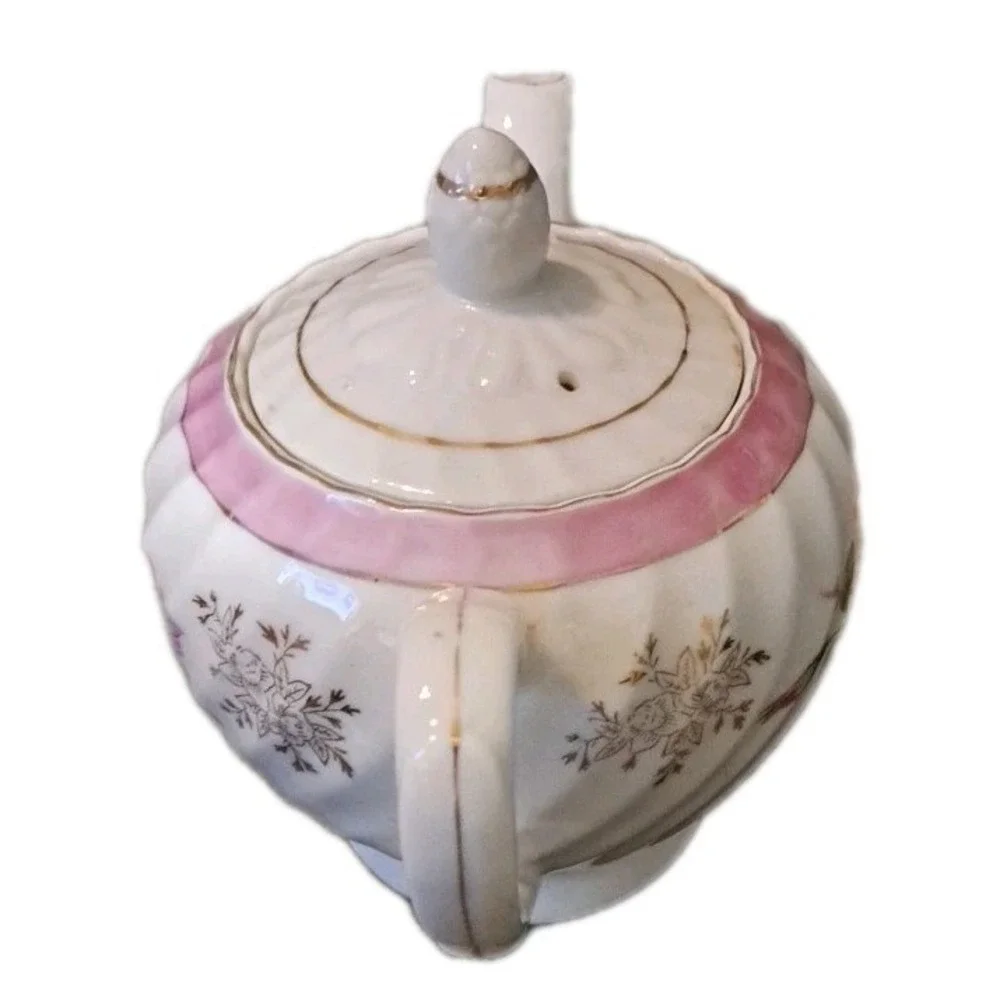 Vtg Ceramic Teapot Pink Roses Unbranded